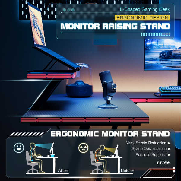 Homall L-Shaped Gaming Desk 51.2 Inches Corner Office Desk with Removable Monitor Riser, Black