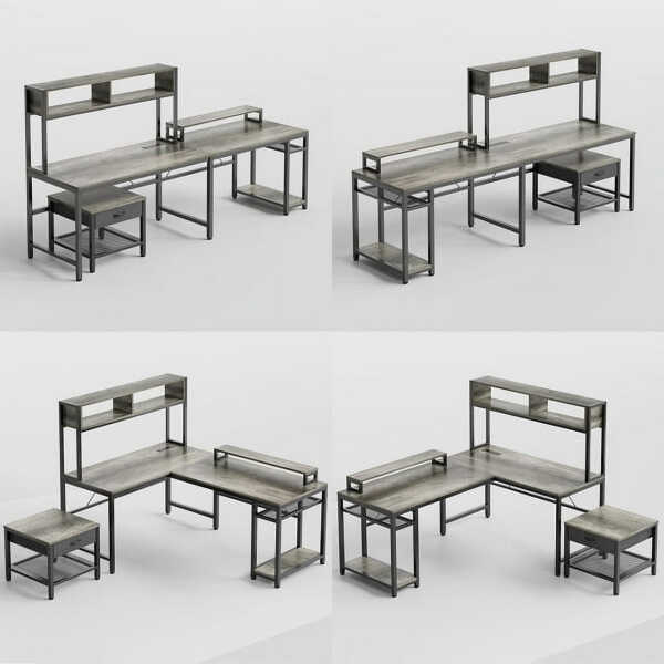 CHITOOMA 67 Inch Reversible L-Shaped Computer Desk Gaming Desk with Power Outlets,USB Ports,LED Strip,Storage Shelves & Monitor