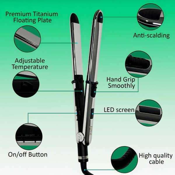 Liselle Beauty Products Salon Magic Pro Flat Iron - Titanium Plates, LCD Display, Adjustable Heat 450&degF