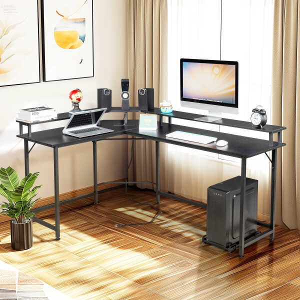 Ktaxon 66" Wood L-Shaped Computer Gaming Desk Corner PC Latop Table Study Office Workstation Black