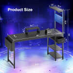 Upgo L Shaped 47" Gaming Desk with LED Lights & Adjustable Stand, Power Outlets & Storage Drawer for Adult and Teen