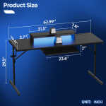 Bestier 63" Gaming Desk with LED Lights & Power Outlets, Computer Desk with Monitor Stand & Keyboard Tray for Home Office,