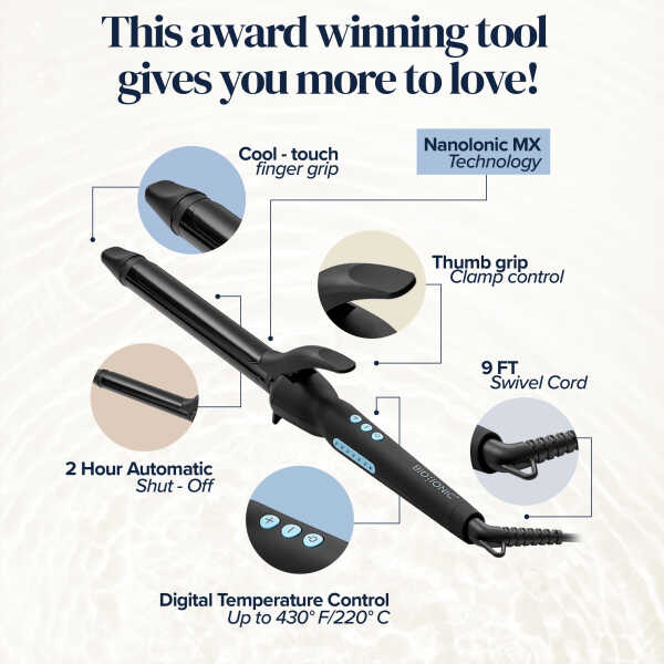 Bio Ionic Long Barrel Styler, 1.25" Curling Iron, Curling Wand, Adjustable Heat Hair Curler