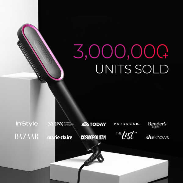 TYMO Ring Hair Straightener Brush, Flat Iron Comb, 5 Temp Settings & 20s Fast Heating, Dual Voltage, Gold