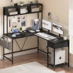 Yoobure 55 inch L Shaped Desk with Power Outlet and LED lights&65292Corner Gaming Desk with Storage Shelf&65292Computer Desk L