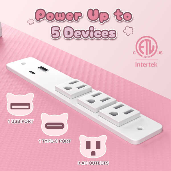 Dowinx 43" L-Shaped Gaming Desk Cute with Cat Accessories, Corner Desk with Power Outlet & Monitor Shelf for Adult and Girl,