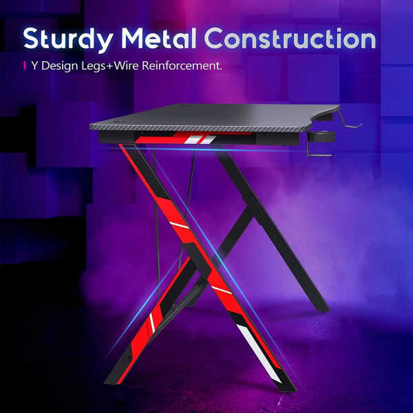 MOTPK 31 Inch Space Saving Carbon Fiber Computer PC Gaming Desk, Black