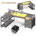 67" L Shaped Desk with Drawers, Computer Office Desk with Storage Shelves & Power Outlet, Reversible Gaming Desk with LED Lights