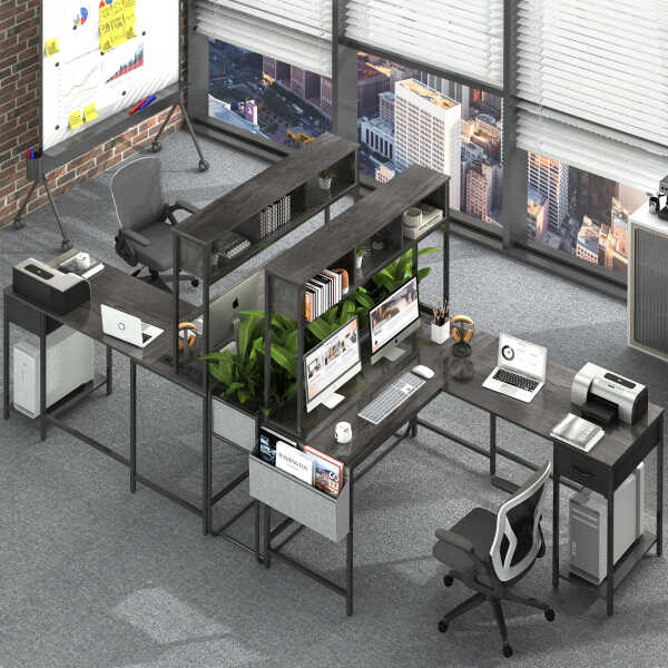 Yoobure 55 inch L Shaped Desk with Power Outlet and LED lights&65292Corner Gaming Desk with Storage Shelf&65292Computer Desk L