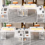 Homieasy L Shaped Computer Desk with Magic Power Outlets and Smart LED Light, Reversible 55 Inch Corner Office Desk with Monitor