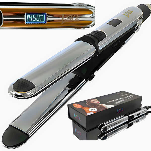 Liselle Beauty Products Salon Magic Pro Flat Iron - Titanium Plates, LCD Display, Adjustable Heat 450&degF