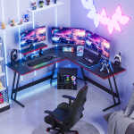 Vineego 51-inch L-Shaped Gaming Desk with Carbon Fiber Corner Computer Desk with Monitor Stand,Black