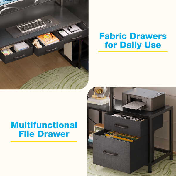 L Shaped Gaming Desk with File Drawer & Power Outlet, 53" Reversible Home Office Desk with Monitor Stand & Storage Drawers,