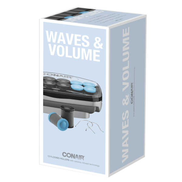 Conair Professional Jumbo and Super-Jumbo Ceramic Hot Hair Rollers, 12 Piece Set, Blue, CHV14XR