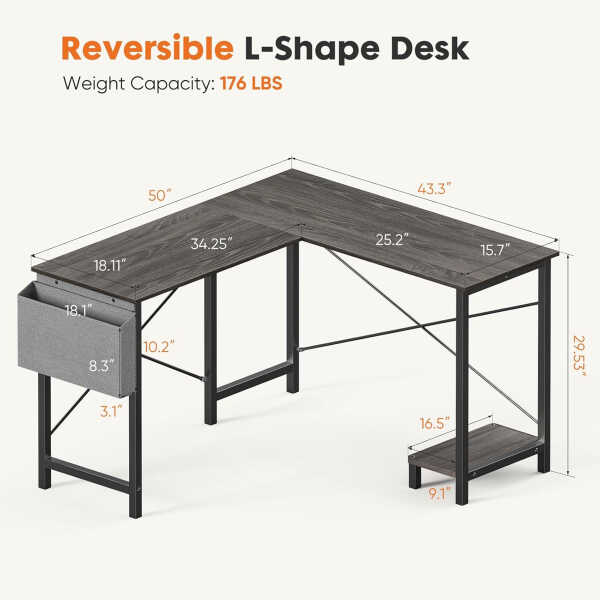 Furnibear Computer Desk with Drawer and Power Outlets, 47" Office Desk with 2 Monitor Stands and Fabric File Cabinet for Home